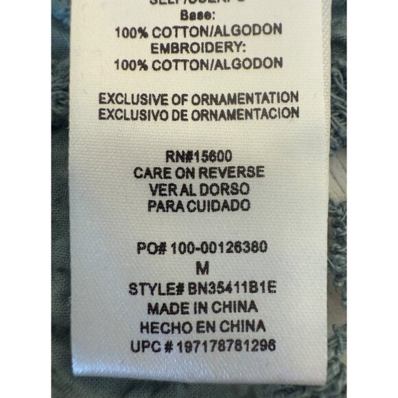 Democracy NWT Dusty Blue Cotton Embroidered Sz M Cottage Blouse Crocheted Lace - Picture 9 of 15